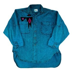 Sundance Denim Sedona Stitchery Embroidery Women's Size OS Shirt Dress Aztec USA